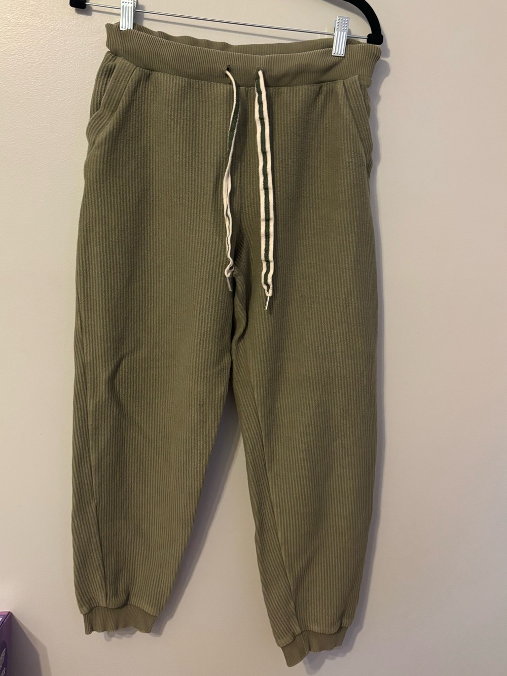 aerie Olive Ribbed Drawstring Joggers with Contrast Cord